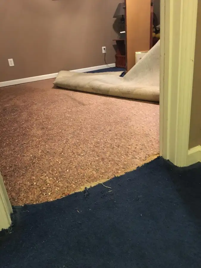 Carpet pad removal revealing water damage during Water Mitigation Services in Lake Elsinore